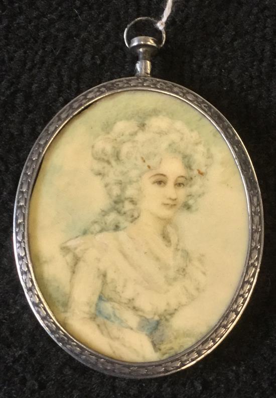 An early 20th century continental? silver and blue guilloche enamel oval miniature frame, 3.25in overall.